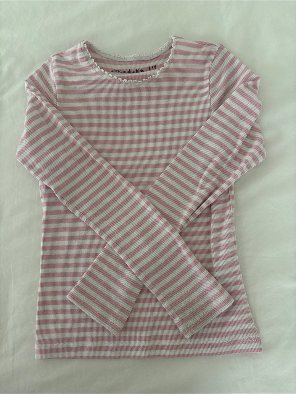 abercrombie kids Pink & White Stripe Ribbed Long-Sleeve Tee